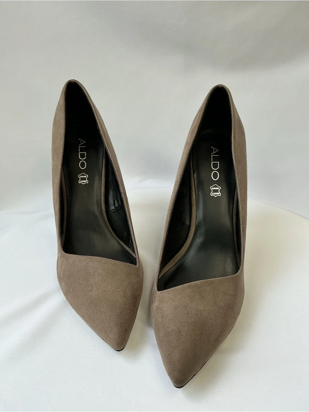ALDO | Genuine Leather Suede Pointed Toe Stiletto Pumps Taupe Greige Heels 8.5